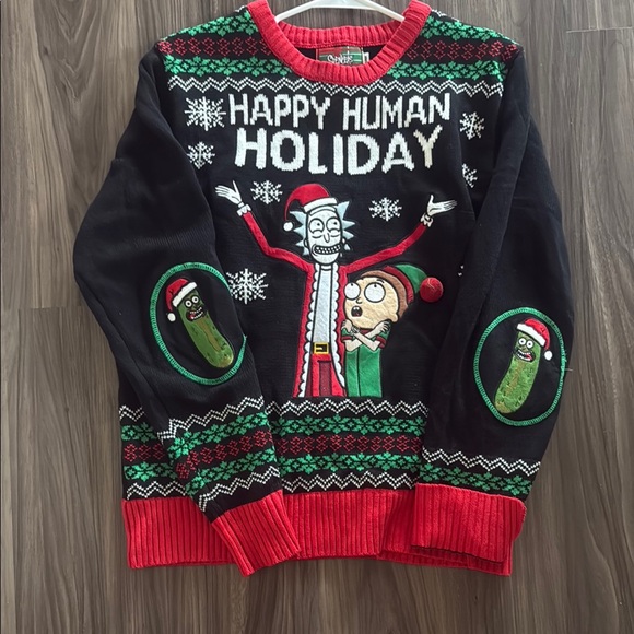 Black and Red Holiday Sweater-Rick and Morty size Large - Picture 1 of 1